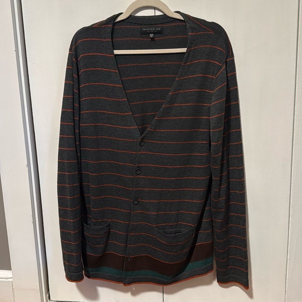 Forever 21 twenty one men Striped Cardigan gray orange